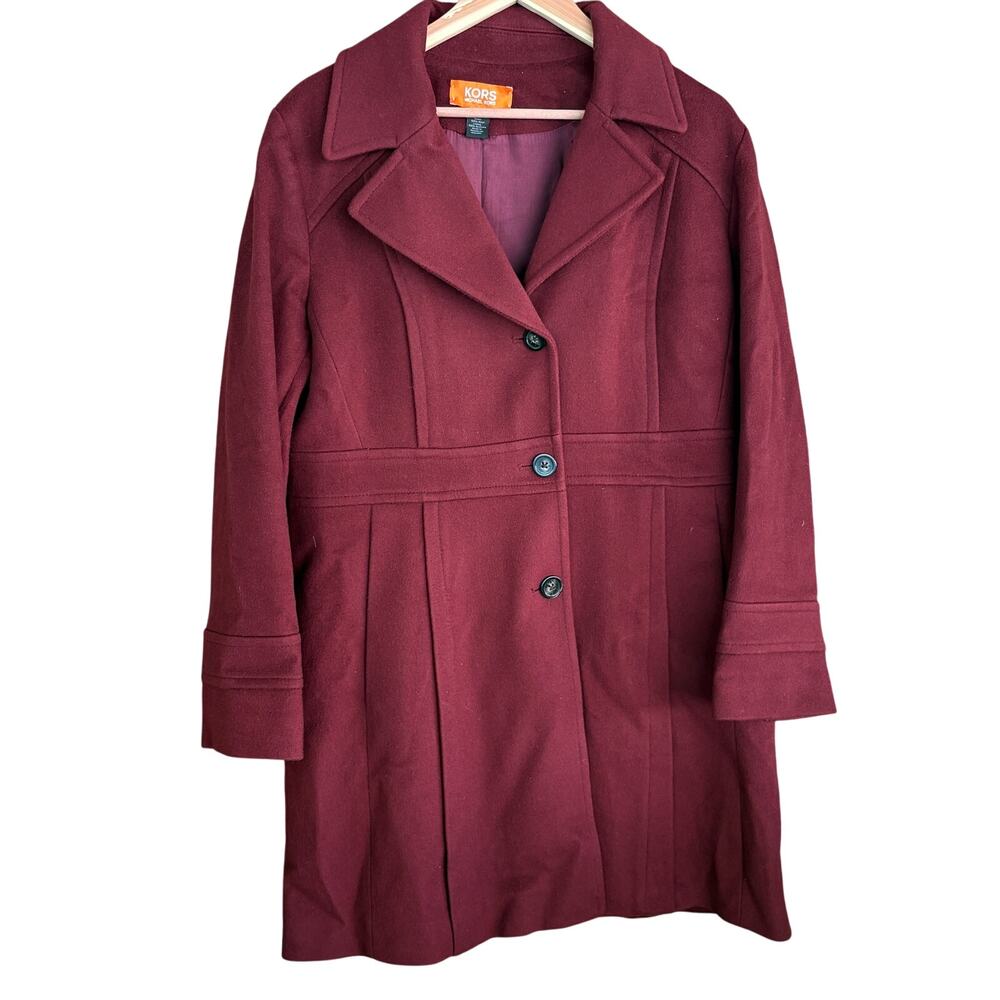 Michael Kors Wool Coat 14 Burgundy Red Jacket Button Pea Coat Academia Prep